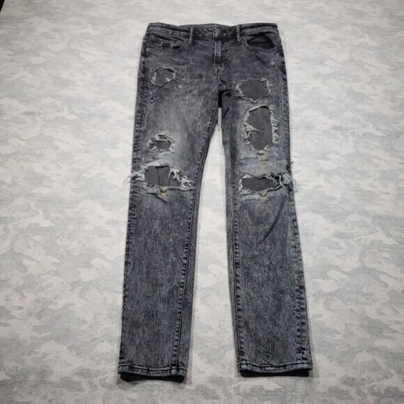 American Eagle‎ Jeans Mens 32x32 Black Distressed Skinny Next Level Stretch - Picture 1 of 6